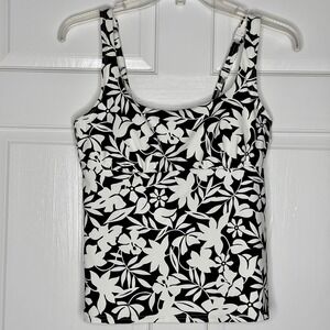 Lands' End Tankini Top Women 8P Black White Floral Underwire Beach Vacation